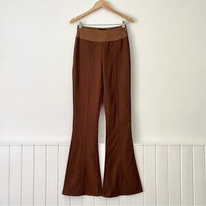 PrettyLittleThing Brown Satin Waistband Woven Pintuck Flared Pant Size 4